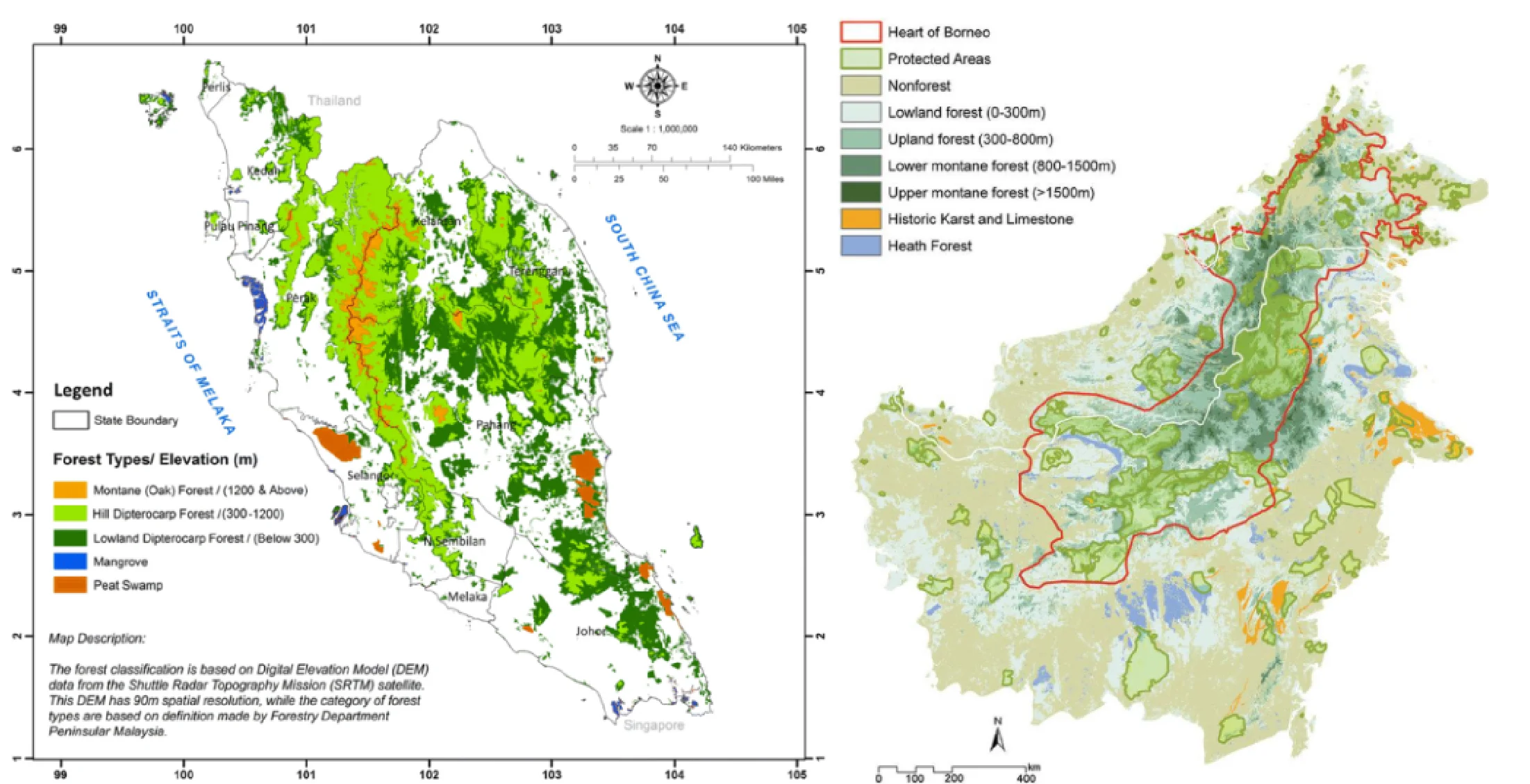 Forest Types in Peninsular Malaysia and Borneo